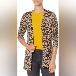 Amazon essentials women's open cardigan size large animal prints brown